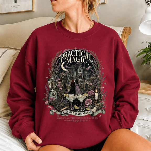 Practical Magic Midnight Margaritas Witchy Graphic Sweatshirt, Vintage Halloween Moonlight Design