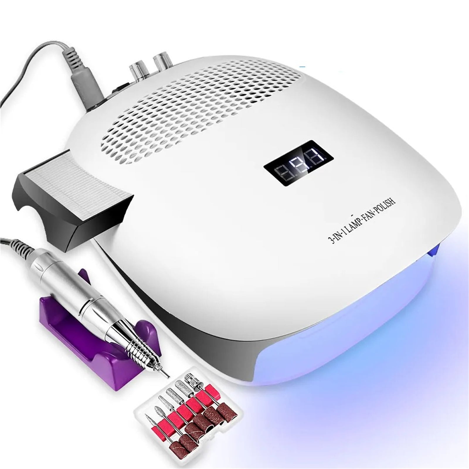 Practical Manicure Drill-UV LED Lamp-Vacuum Cleaner 3 In 1 Machine With Infrared Sensing Lamp Reusable Filter 35000 RPM Grinder ,360° Powerful Suction