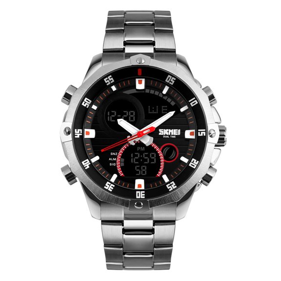 Practical Multi-Function Dual-Time Analog-Digital Sport Men's Wristwatch - Chronograph, Calendar, and Alarm Backlight Display (10.04 inches / 25.5 cm)