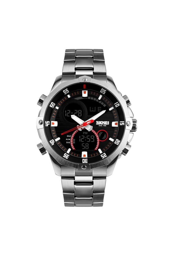 Practical Multi-Function Dual-Time Analog-Digital Sport Men's Wristwatch - Chronograph, Calendar, and Alarm Backlight Display (10.04 inches / 25.5 cm)