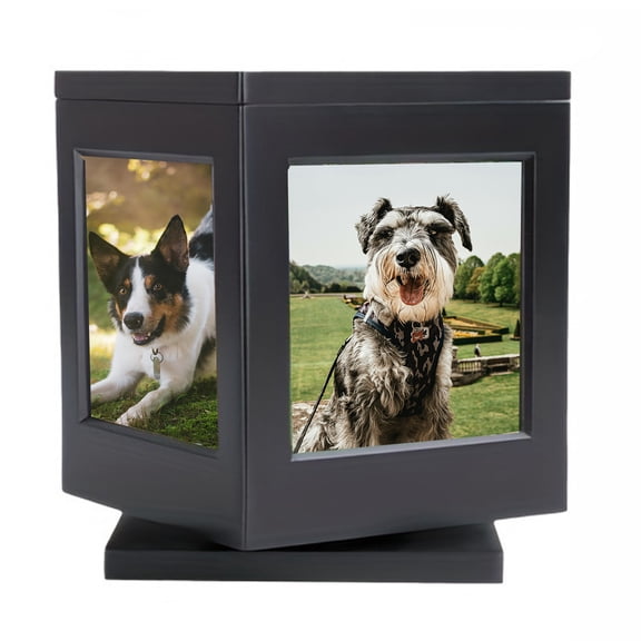 Practical Pet Memorial Cremation Urns with Photo Frame Rotating Dog Funeral Casket Urns Box Memorial Box for Pet Loss