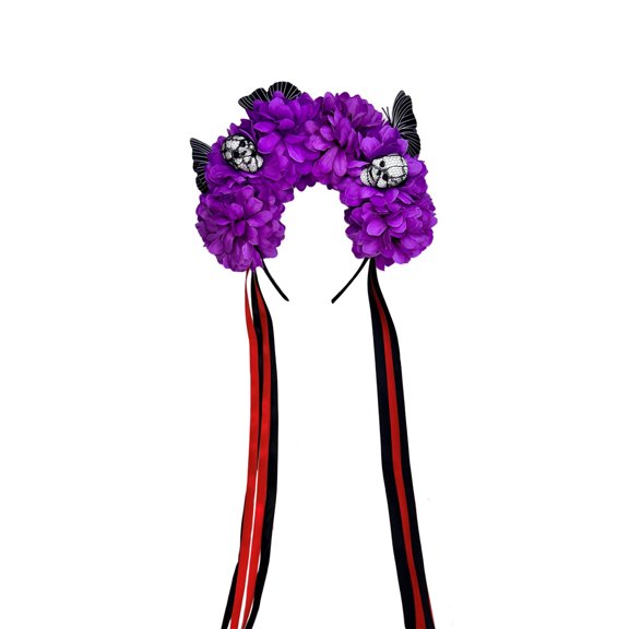 Practical Plastic Skull Headband With Artificial Flower Cosplay Headwear For Kids Adults Halloween Costume Accessories