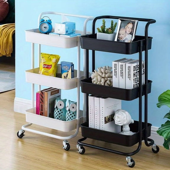Practical Rolling Trolley, 3-tier Trolley with Lockable Wheels for Bathroom, Kitchen, Office, Living Room, Hair Salon, Snacks/drinks And Other Multi-purpose Trolleys