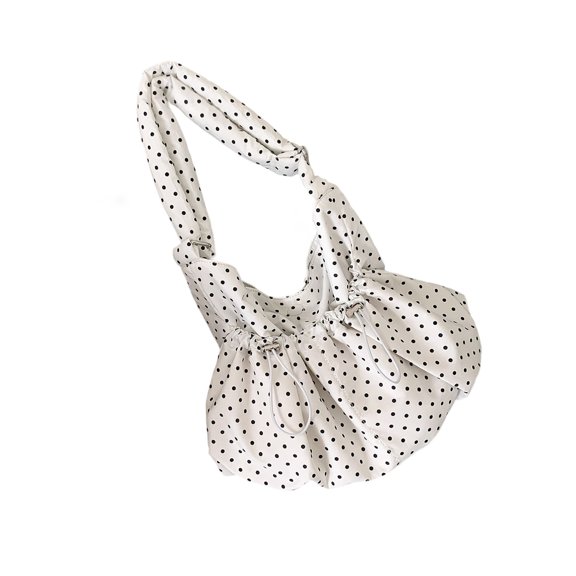 Practical Ruffled Shoulder Bag Dot Pattern Adjustable Strap Spacious Interior Crossbody Purse for Women