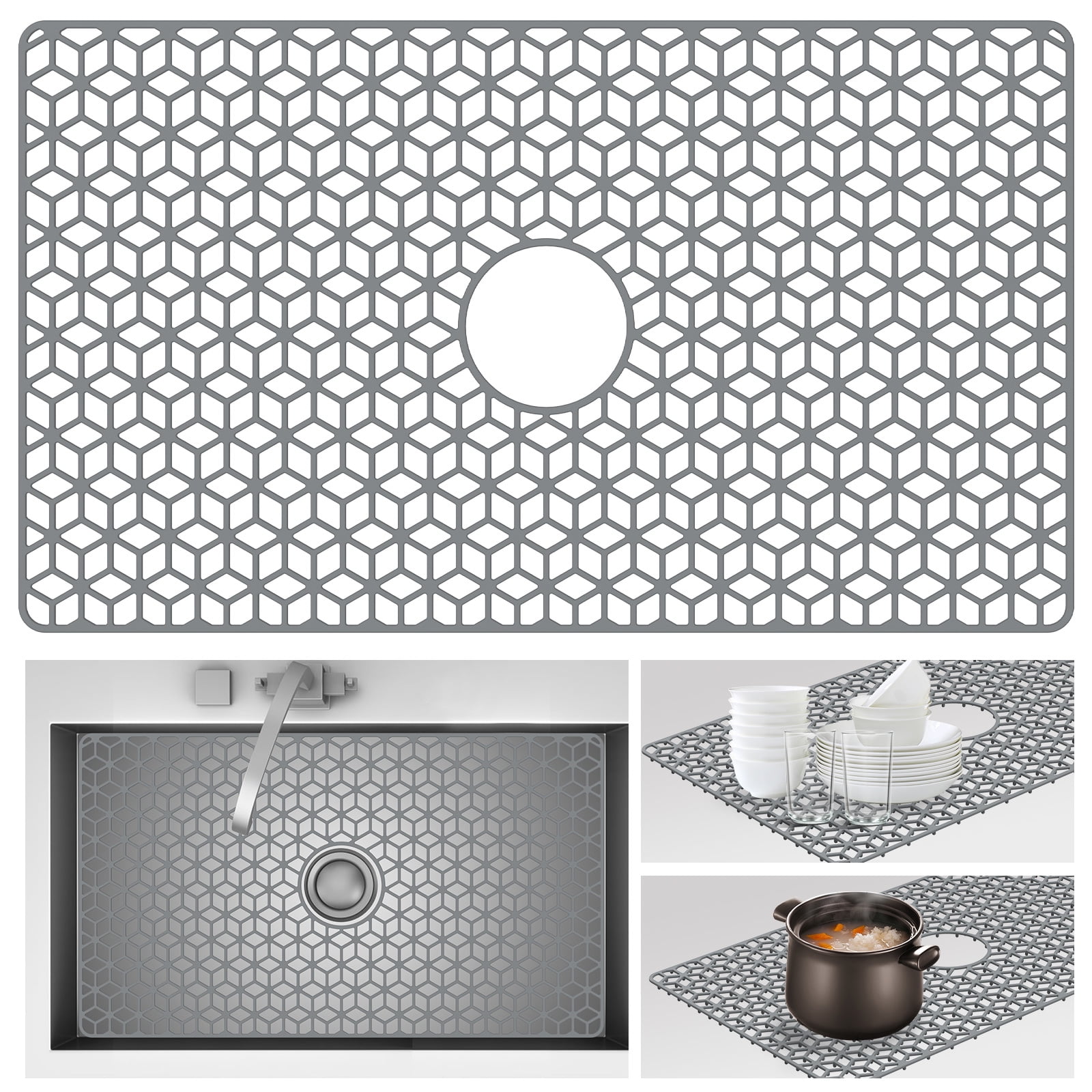 Practical Silicone Sink Protector Heat Resistant and Nonslip Kitchen Sink Mat with Hollow Design for Home Kitchen Countertop