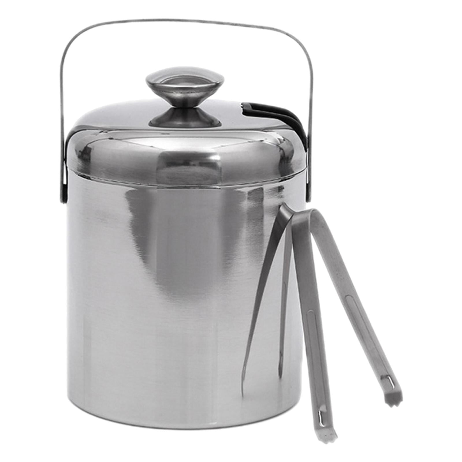 Practical Stainless Steel Ice Bucket with Tongs Liter Double Walled Insulated with Tongs and Lid Ice Container(3L)