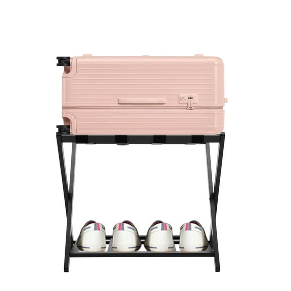 Practical Storage Shelf, Black Luggage Rack with 2 Tiers for Placing Suitcases, Clothes, Shoes, and Other Items in Homes, Hotels, and Other Places