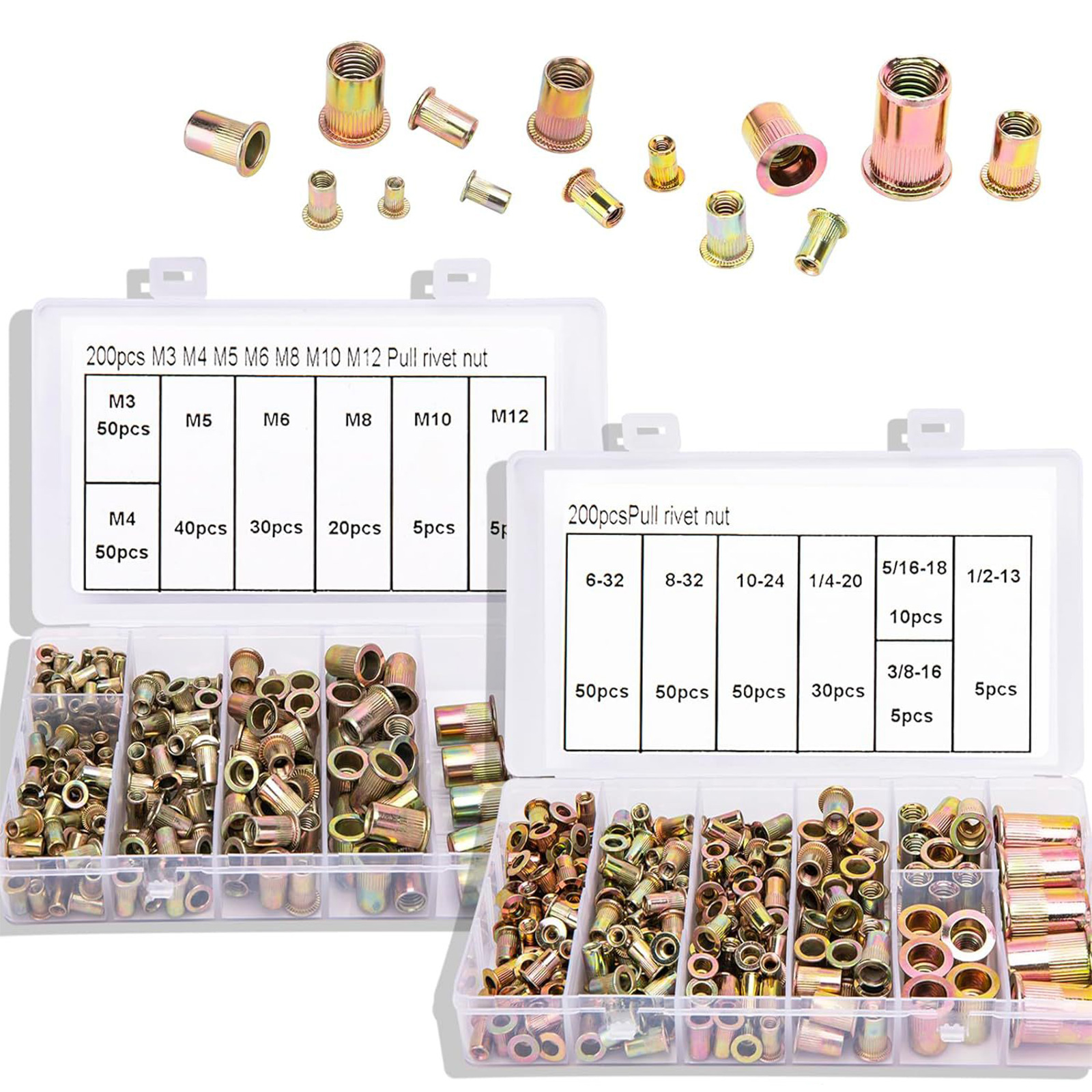 Practical Sturdy Flat Head Rivets Nut Set 400Pieces Sturdy Carbon Steel Nutserts Tool Set Daily Use Craft Supplies
