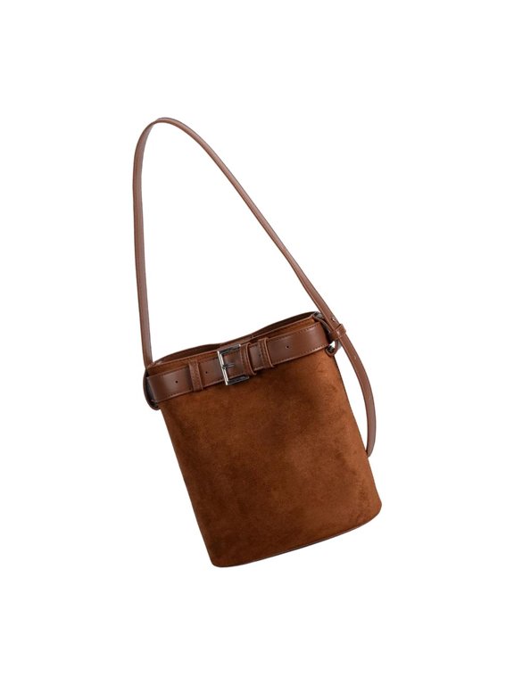 Practical Suedes Bucket Purse with Roomy Interior Organizers Fashion Shoulder Bag