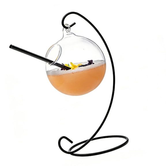 Practical Suspended Ball Shaped Cocktail Glass With Metal Holder Beverage Container Great For Home Use