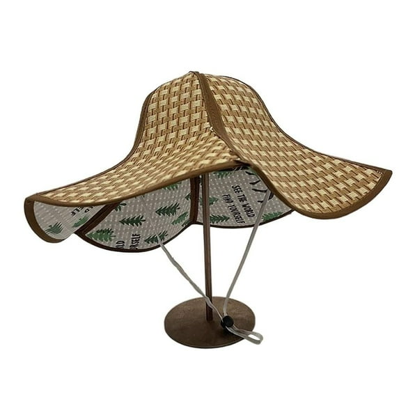 Practical Trendy Sun Protection Foldable Farming Fan Cap Beach Hat Straw Hat Hexagonal Hat KHAKI SMALL