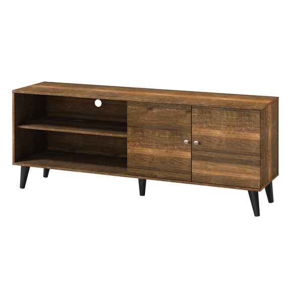 Practical Tv Stand In Brown For Large Tvs Up To 70-79 Inches, With Storage Retro Appeal Multimedia Equipment, Inches