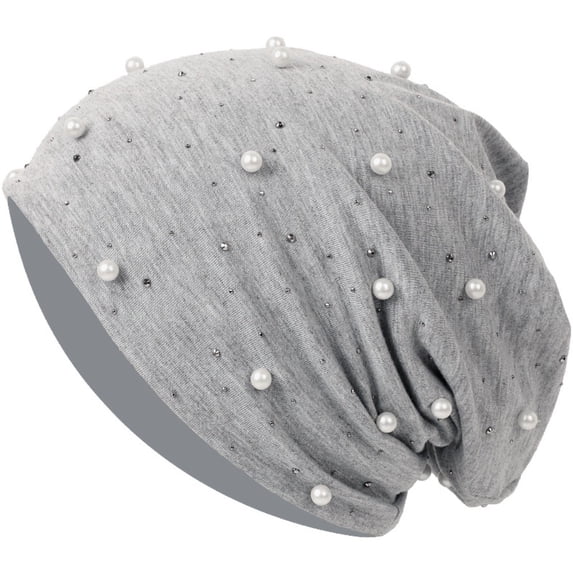 Practical Warm Windproof Breathable Casual Urban Bonnet Hat Autumn Winter Warm Hat Soft and Skin Friendly Pearl Hot Diamond Sleeve Cap GREY
