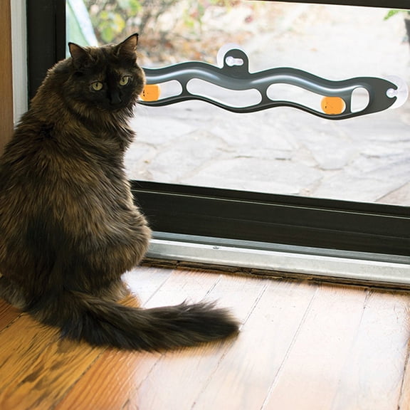 Practical Window Suction Cup Pet Accessories Interactive Track Ball Toy for Cat 57 cmx10 cm Black
