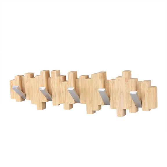 Practical Wooden Coat Rack with 5 Stainless Steel Hooks Strong Load Bearing