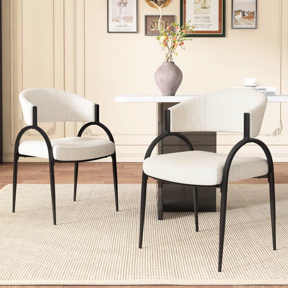 Practical and Aesthetic - Beige Upholstered Chairs with Metal Legs for Dining Spaces