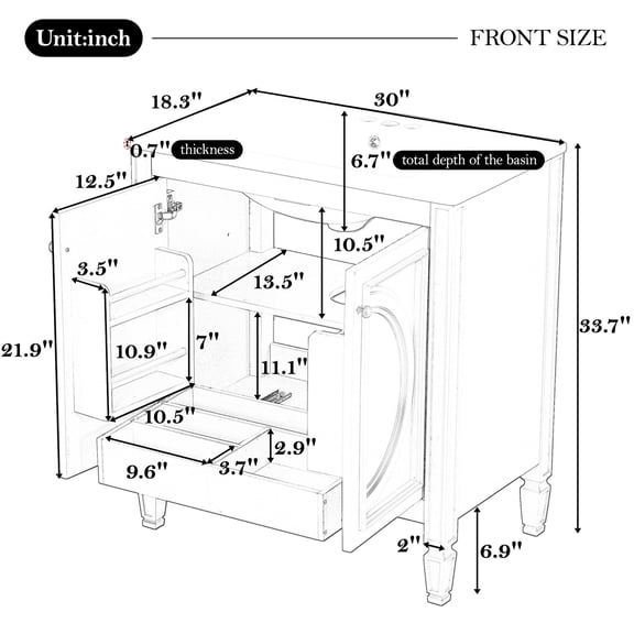 Practical and Durable Bathroom Essential - Freestanding Vanity with Ample Storage and Smooth Sink