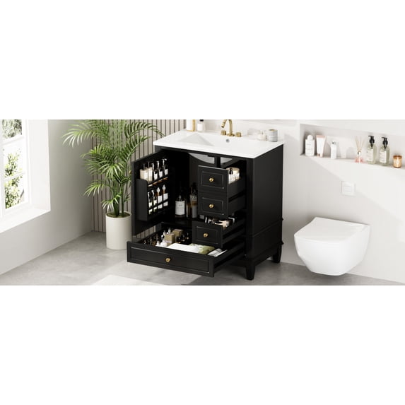 Practical and Durable Design - Freestanding 30" Bathroom Vanity for a Spacious and Tidy Bathroom