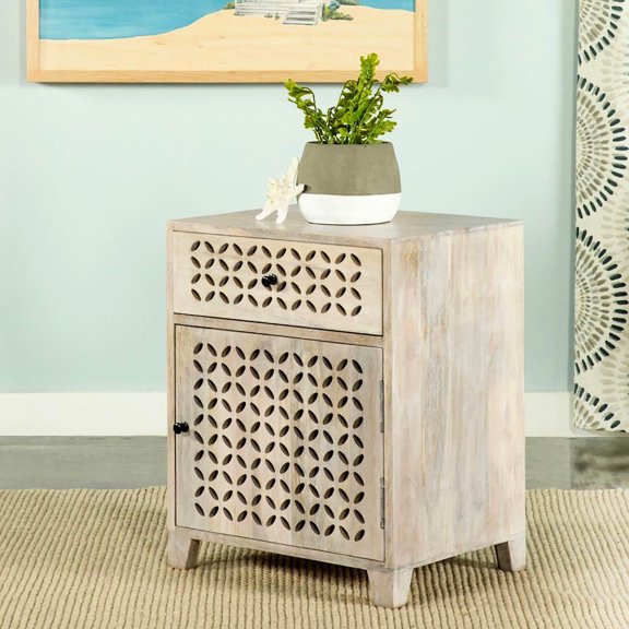 Practical and Stylish Storage Solution - Enhance Your Space with a Lattice - cut Mango Cabinet