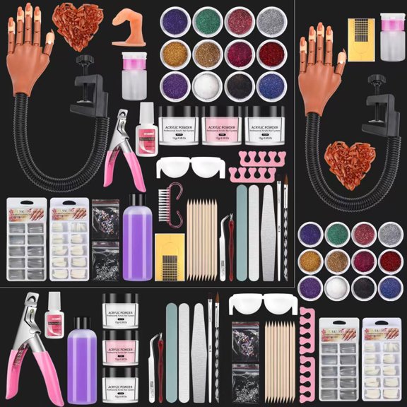 Practice Hand for Acrylic Nails Kit, Fake Hand for Nail Practice Mannequin Hand, Nail Training Finger Kit Set Professional Acrylic with Everything, Nail Starter Kit for Beginners with Drill UV Light
