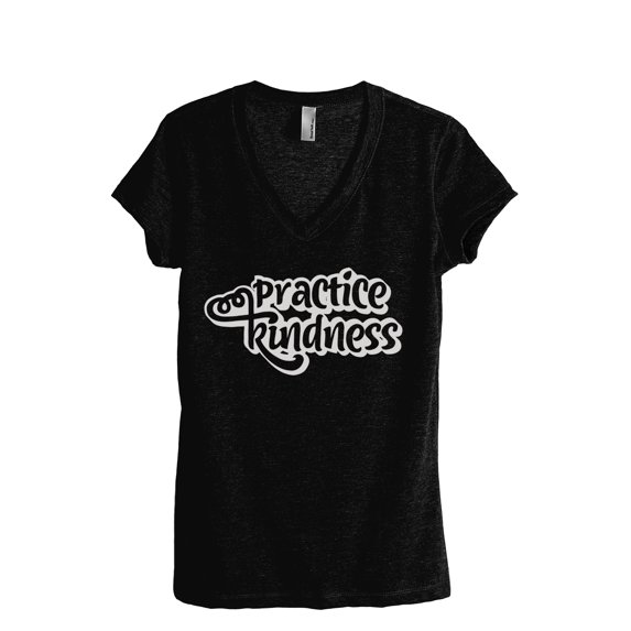 Practice Kindness Women's Fashion Relaxed V-Neck T-Shirt Tee Heather Black X-Large