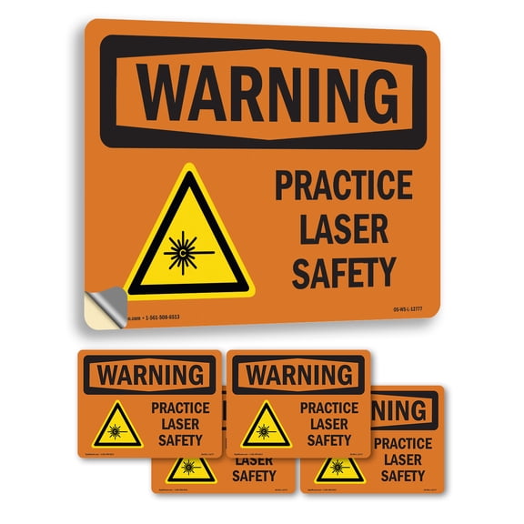 Practice Laser Safety OSHA WARNING Vinyl Decal Label 7 Inch x 5 Inch - 5 Pack