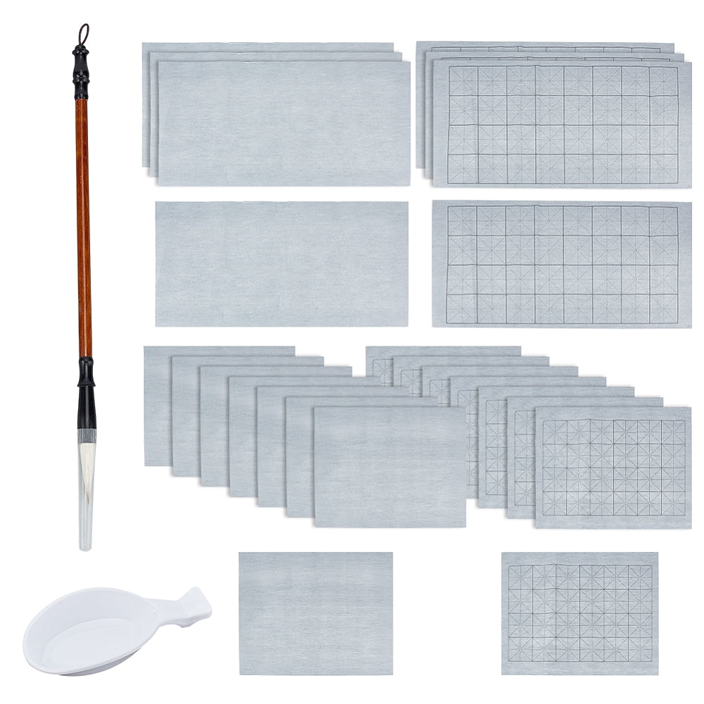 Practicing Chinese Calligraphy or Kanji Set including Chinese Calligraphy Brushes Pen Magic Cloth Water-Writing Ink Tray Containers Mixed Color