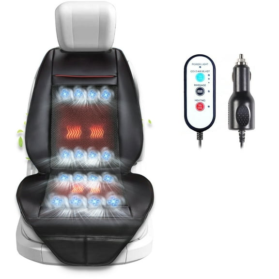 Practisol 3 in 1 Cooling Car Seat Cover,Heated and Cooling Ventilated Faux Leather Car Seat Cushion Breathable Mesh Car Seat Cooling Pad with 16 Fans Cooling Fans Car Seat Pad Massage Cushion