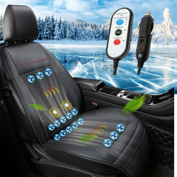 Practisol Heated Cooling Car Seat Cushion with Massage Warm Winter Heated Car Seat Cover Ventilated Summer Seat Cooler Cooling Pad (Black, 1 PCS)