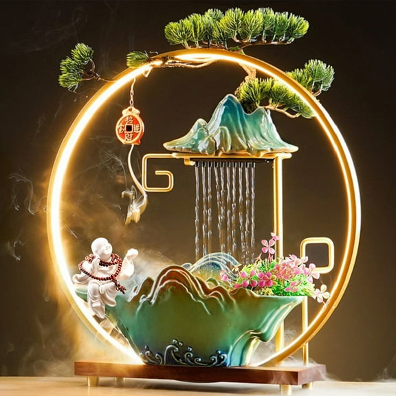 Practisol Tabletop Water Fountains Indoor Waterfall Fountains Buddha LED Light Ring Backflow Incense Burner Mist Pump Indoor Zen Relaxation for Office, Living Room, or Bedroom (Buddha)