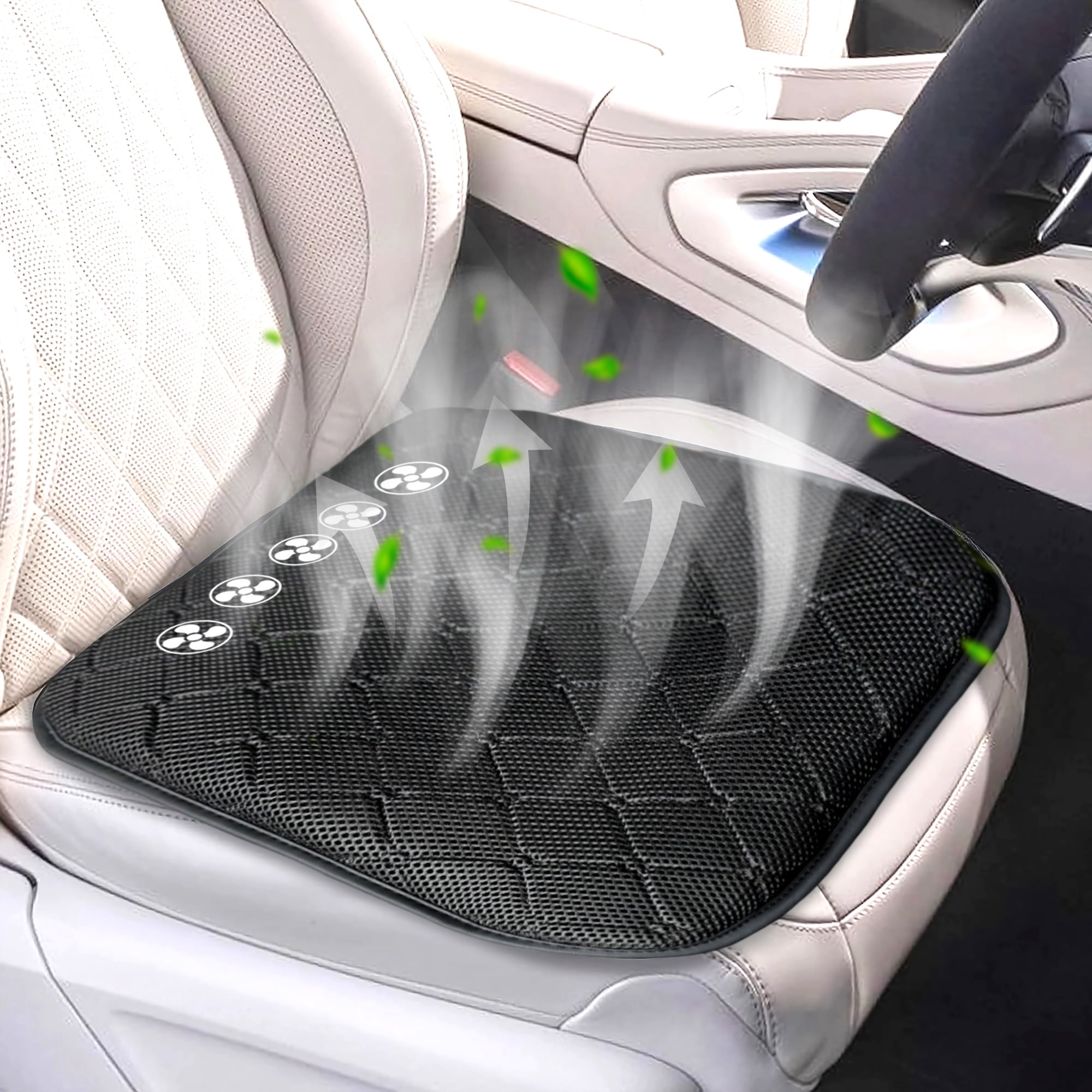 Practisol USB Cooling Seat Cushion for Office Chair Car SUV Truck Home Outdoor,  Summer Ventilated Cooling Car Seat Cover with 5 Fans, Universal Breathable Seat Cooler Pad