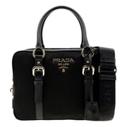 Prada Bauletto Tessuto Nylon Saffiano Black Satchel Handbag NEW