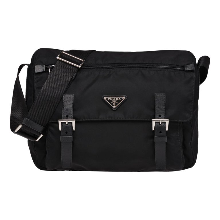 Leather Messenger Bag in Black - Prada