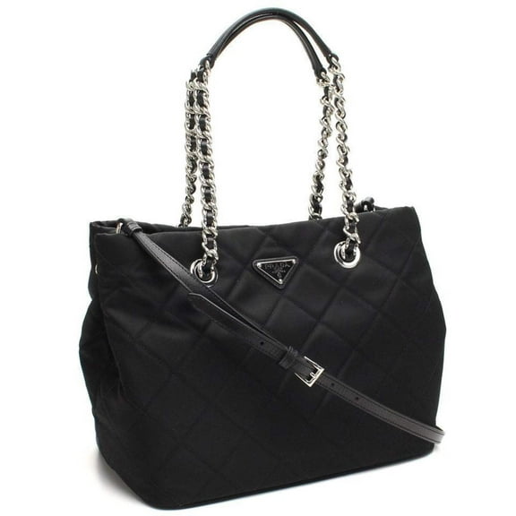 Prada Black Quilted Tessuto Chain Shoulder Bag Tote
