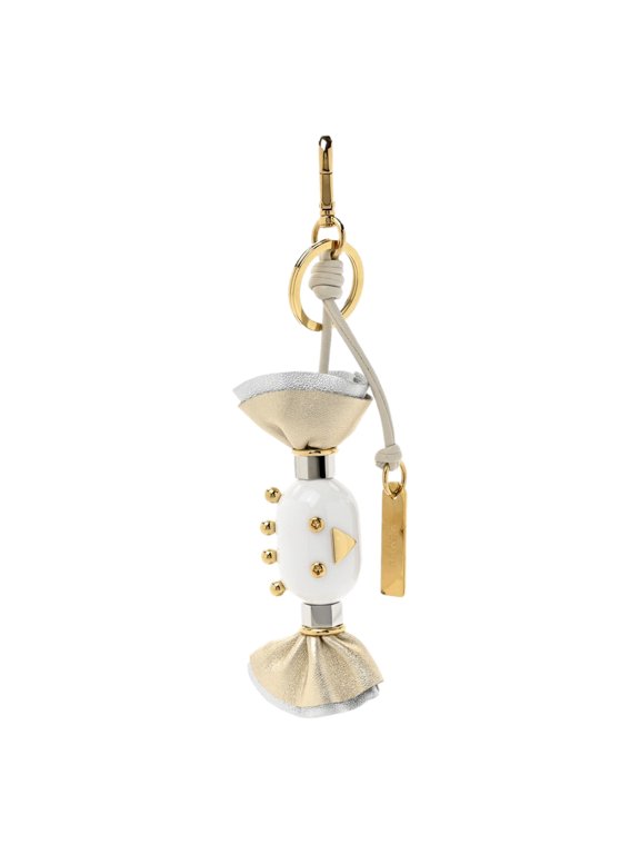 Candy Robot Leather Bag Charm Keychain, White, Gold and Silver New