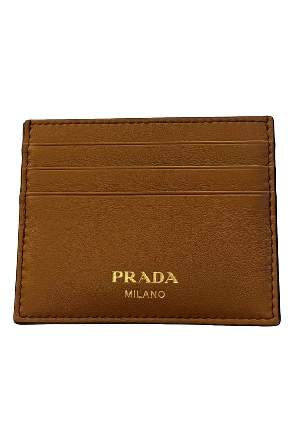 Caramel Soft Grain Leather Gold Embossed Logo Card Holder Wallet