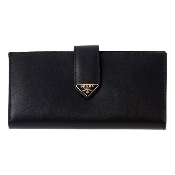 Prada City Long Wallet Nero Black Smooth Calfskin Leather Gold Hardware Snap Closure Made in Italy New