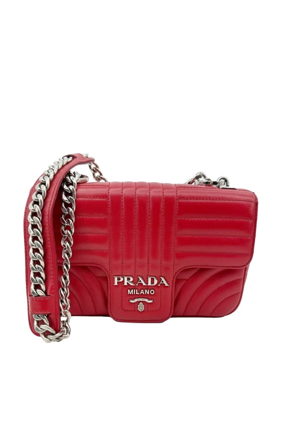 Pre-Owned Prada Diagramme Flap Calfskin Leather Chain Crossbody Bag Red
