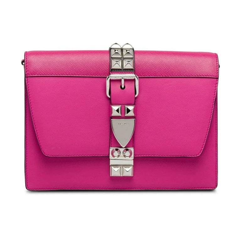 Prada Elektra Pink Calfskin Saffiano Leather Studded Crossbody Bag 1BD120