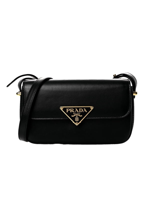 Embleme Triangle Logo Soft Calfskin Crossbody Bag Black