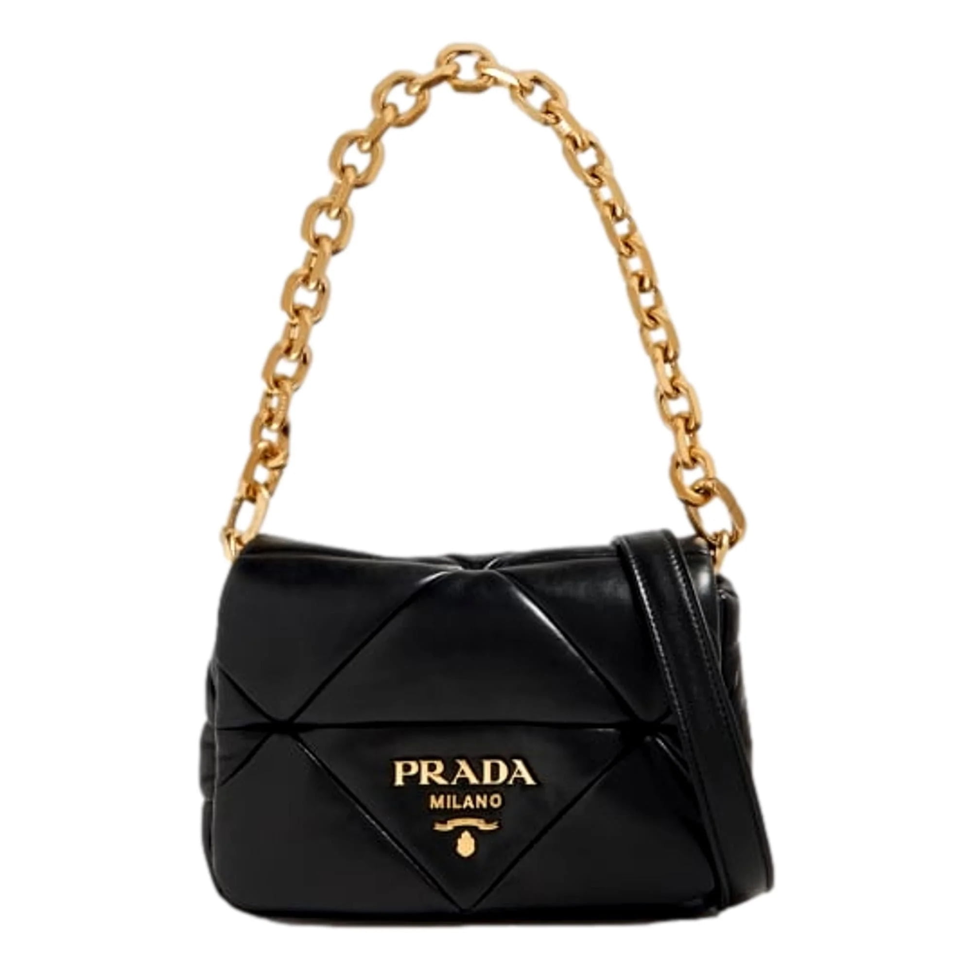 Prada Gold Logo Black Quilted Nappa Patch Leather Small Shoulder Bag Walmart