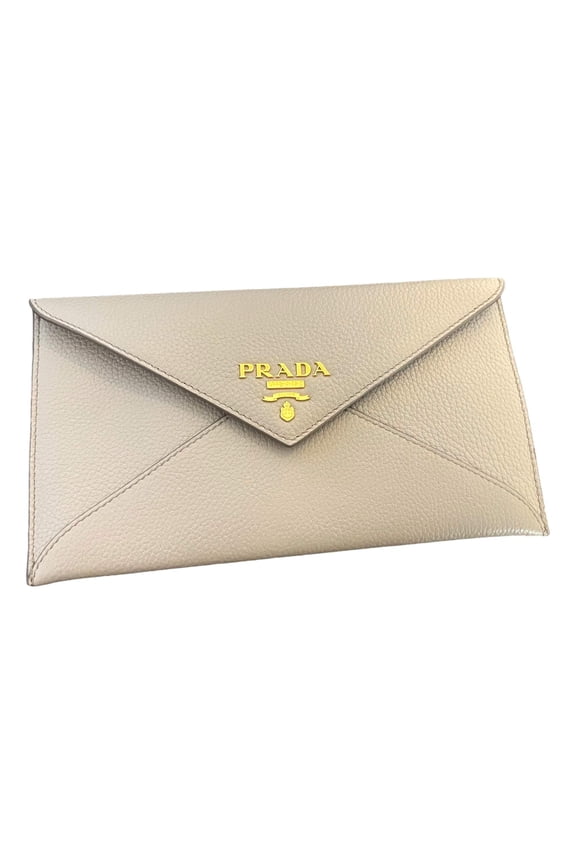 Grey Vitello Grain Leather Long Envelope Wallet