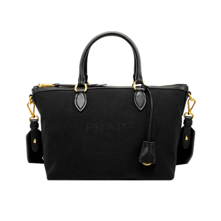 Prada Logo Jacquard Black Canvas Satchel Crossbody - Walmart.com