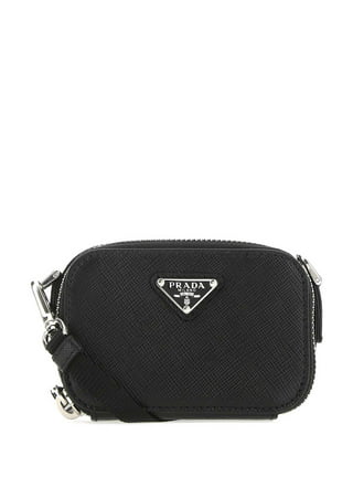 Prada Bandoliera Tessuto Nylon Soft Calf Trim Black Crossbody Bag 1BH046:  Handbags
