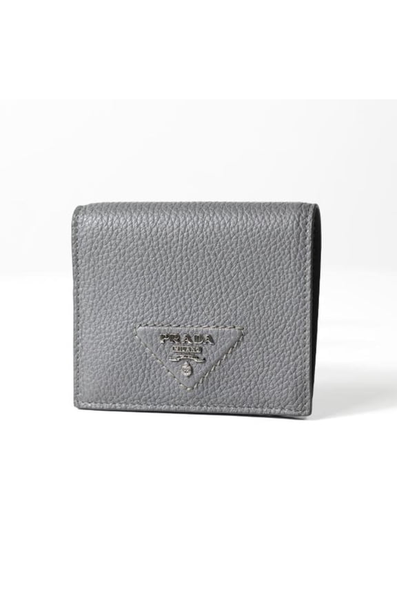 Marmo Marble Grey Vitello Daino Leather Silver Triangle Logo Bifold Wallet