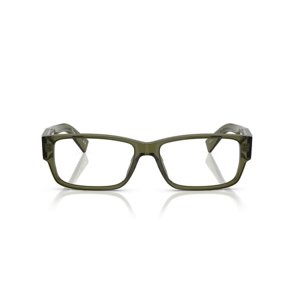 Prada Men's 0Pr B09v Translucent Olive Green Acetate Rectangular Eyeglasses Green