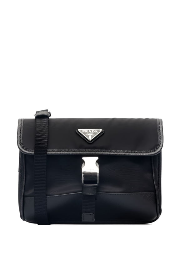Men's Rectangular Prada Bag With Flap Closure Black