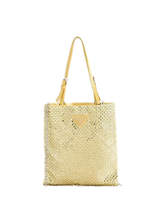 Mini Satin Crystal Embellished Double Handle Crossbody Handbag Yellow