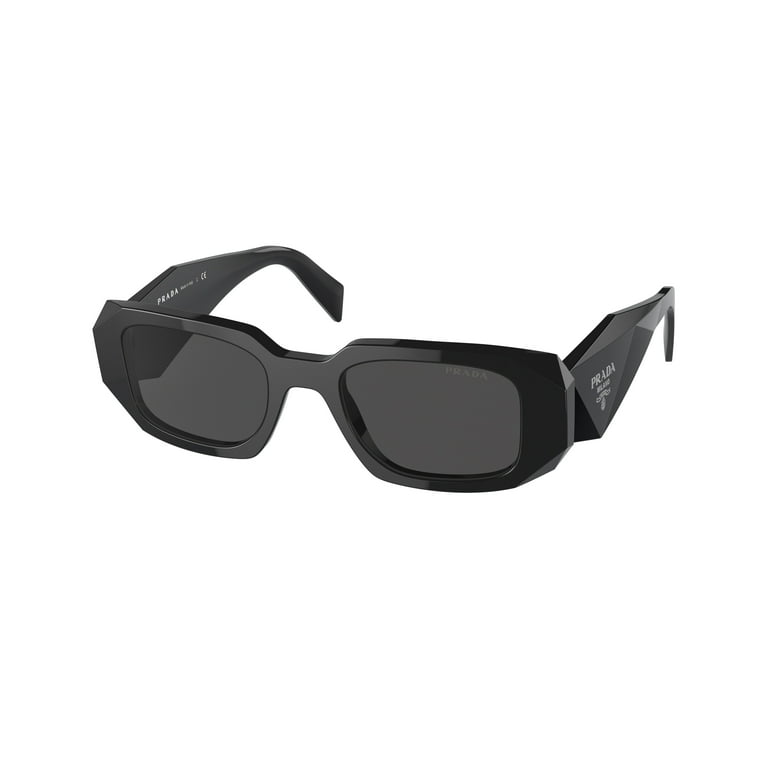 Prada Womens Rectangle Sunglasses, Black Plastic Frame, Grey