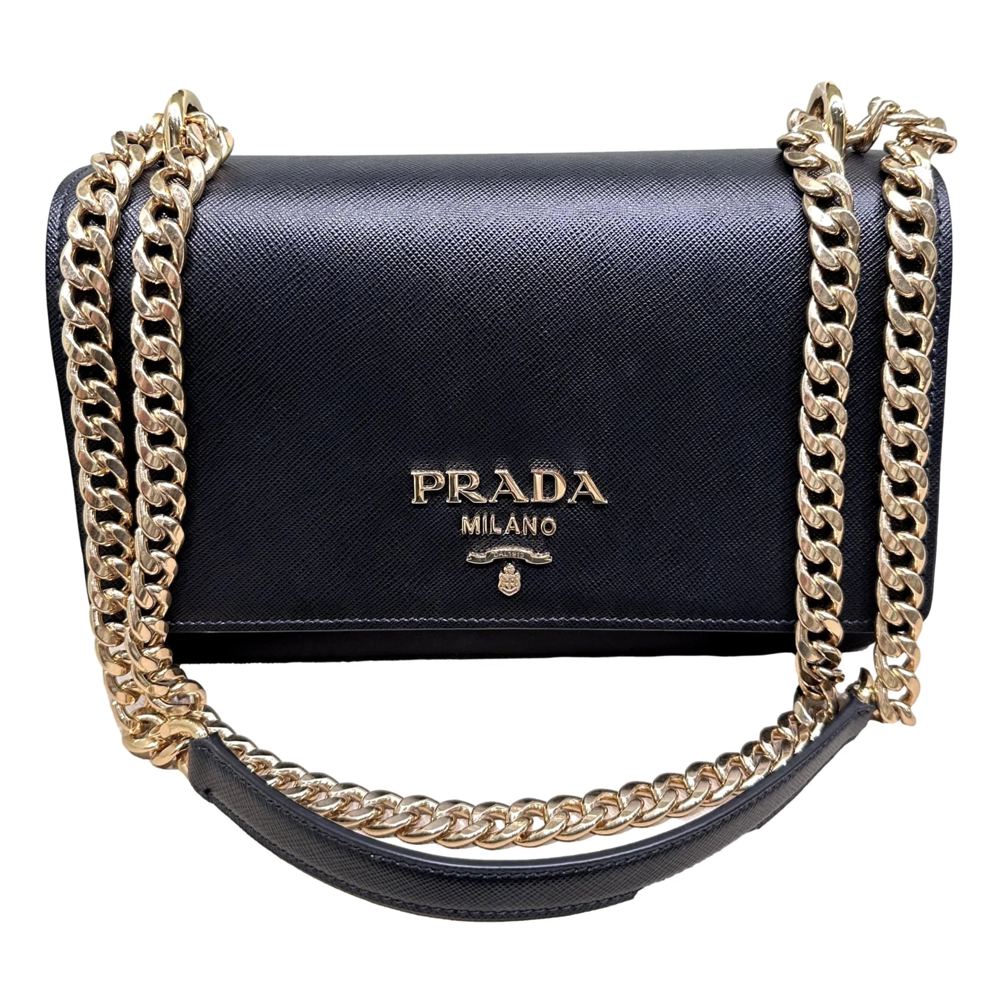Prada Pattina Black Leather and Nylon Flap Crossbody Bag